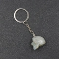 Keyring with a 1-inch hand-carved natural grey agate skull pendant and silver chain - Labradorite