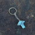 Turquoise mushroom keychain with natural stone texture and silver metal ring accessory - Turquoise (Synthetic)