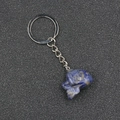 Lapis lazuli skull keychain carved from blue natural crystal stone with silver metal ring - Blue Spot Jasper