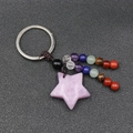 Star-shaped purple amethyst keychain with colorful chakra stone beads and woven rope - Phosphosiderite