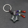 Star-shaped green marble keychain with hand-woven strap and colorful natural stone beads - Sparrow Stone