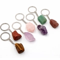 Natural crystal stone keychain set featuring raw rose quartz and amethyst stones - Random 1pc