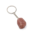 Natural raw rose quartz crystal keychain with silver metal ring and pink gemstone pendant - Strawberry Quartz