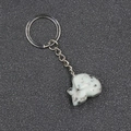 Dalmatian jasper skull keychain with silver metal ring and chain for punk style decor - Tianshan Blue