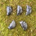 Five crescent moon stones with face carvings on natural green moss background - Labradorite (Single Piece)