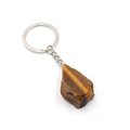 Natural tiger's eye raw stone keychain with silver metal ring for DIY accessories - Tiger's Eye