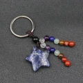 Star-shaped sodalite natural stone keychain with colorful chakra beads and woven cord - Sudashi