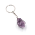 Natural raw amethyst stone keychain with silver metal ring and purple crystal texture - Deep Amethyst
