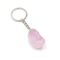 Natural pink crystal raw gemstone keychain with silver metal ring on white background - Light Amethyst