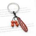 Portachiavi in diaspro rosso a goccia con cordino intrecciato e perline abbinate - Diaspro Rosso