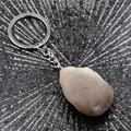 Creative raw stone keychain featuring oyster-shaped natural crystal resin pendant charm - Grey Agate