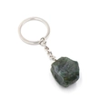 Natural raw green crystal stone keychain with sturdy silver metal ring and twisted chain - India Agate