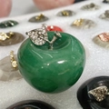 Green crystal apple stone ornament with silver leaf and rhinestones for Christmas - 45X33mm