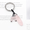 Portachiavi con ciondolo in quarzo rosa lucido e anello in metallo argento - Quarzo rosa