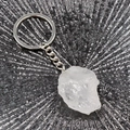 Natural white crystal raw stone keychain with silver metal ring and mineral texture - White Crystal