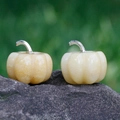 Handcrafted 30mm natural rose quartz pumpkin carvings in orange and cream with silver stems - Topaz