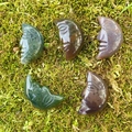 Set of five crescent moon natural crystal stones with hand-carved face details - Indian Agate (Single Piece)