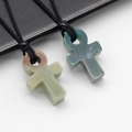Handmade Ankh cross necklace in blue-green and brown agate stones with black woven cord - India Agate