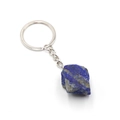 Lapis lazuli raw stone keychain with natural blue texture and silver metal ring - Lapis Lazuli