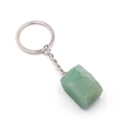 Natural light green raw gemstone keychain with silver metal ring and chain link - Green Aventurine