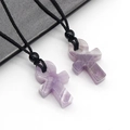Handmade amethyst Ankh cross pendant necklace with black woven rope and bead detail - Amethyst