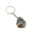 Natural blue-grey raw gemstone keychain with polished silver metal ring accessory - Labradorite