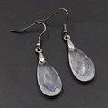 Transparent teardrop crystal earrings with faceted cut and silver metal ear hooks - White Crystal