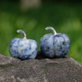 30mm natural sodalite crystal pumpkins with carved textures for Halloween decor - Blue Spot Stone