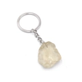 Natural raw yellow citrine crystal gemstone keychain with silver metal ring and chain - Citrine