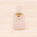 Colgante frasco de perfume de cuarzo rosa con tapón facetado y cierre metálico dorado - Cuarzo rosa