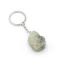 Natural light green gemstone keychain with a polished silver metal ring and twisted chain - Prehnite