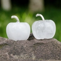Natural white quartz pumpkin figurines with silver stems on dark stone base - White Crystal