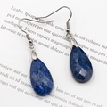 Faceted teardrop drop earrings in deep blue lapis lazuli with silver metal hooks - Lapis Lazuli