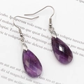 Faceted purple amethyst teardrop earrings with elegant silver metal hooks - Amethyst