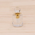 Colgante frasco de perfume de cristal ovalado con detalles dorados y tapón de diamante - Cristal de roca