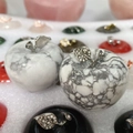 35mm white marble apple crystal decor with silver rhinestone leaf for Christmas gift - 45X33mm