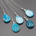 Waterdrop-shaped natural Larimar stone pendant necklaces with silver-tone metal chains - Kyanite