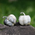 30mm natural stone pumpkin carving with silver stem and black white speckled finish - White Crazy Lace Agate