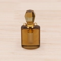 Colgante frasco de perfume de cristal marrón con tapón hexagonal y anillas doradas - Cuarzo Ahumado
