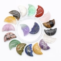 Carved natural crystal moon pendants in amethyst, rose quartz and lapis lazuli - Random Material (Single Piece)
