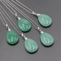 Set of 5 natural green quartz teardrop pendant necklaces with silver link chains - Green Aventurine