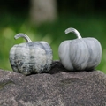 Two 30mm natural stone pumpkins with grey marble texture and silver metal stems - Picasso Stone