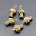 Handcrafted Unakite mushroom pendants with elegant golden wire wrapping in a set of five - Unakite