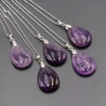 Purple amethyst teardrop stone pendant necklace with silver chain for elegant jewelry style - Amethyst