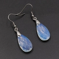 Silver drop earrings with faceted light blue translucent crystal pendants in water drop shape - Synthetic Opal