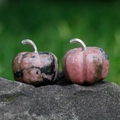 30mm Rhodonite crystal pumpkin carving with silver stem for desktop decoration - Rhodonite