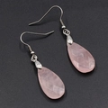 Pink crystal teardrop faceted earrings with silver fishhook ear wires in variant - Rose Quartz