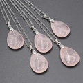 Pink rose quartz teardrop pendant necklaces with silver metal chain in 4-piece set - Rose Quartz