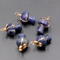 Five handmade 20mm mushroom pendants crafted from blue sodalite with gold wire wrapping - Blue Sodalite