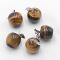 Set of five tiger's eye stone apple-shaped pendants with silver metal leaves - Tiger Eye (1Pc)